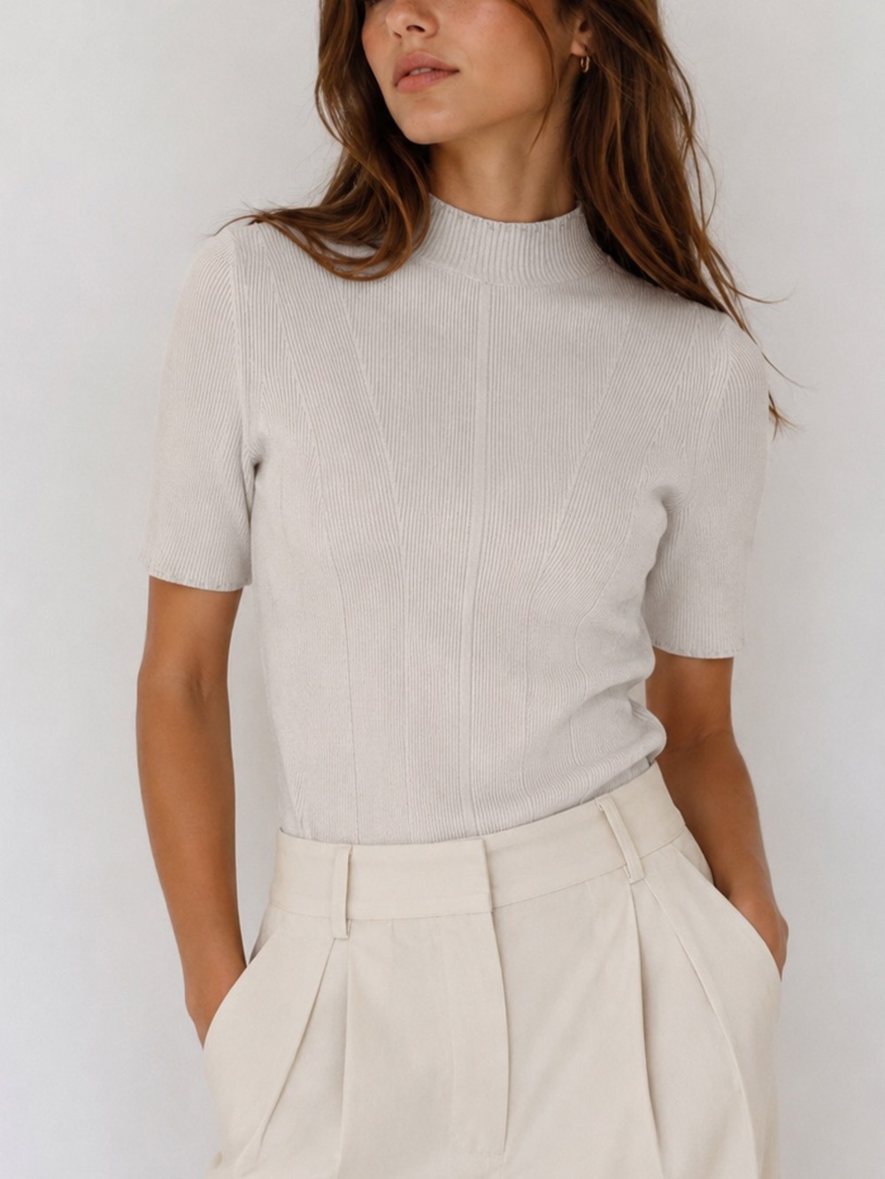 Oscar de la Renta Vintage Silk Mock Neck Sweater Short Sleeve Top (Size S)